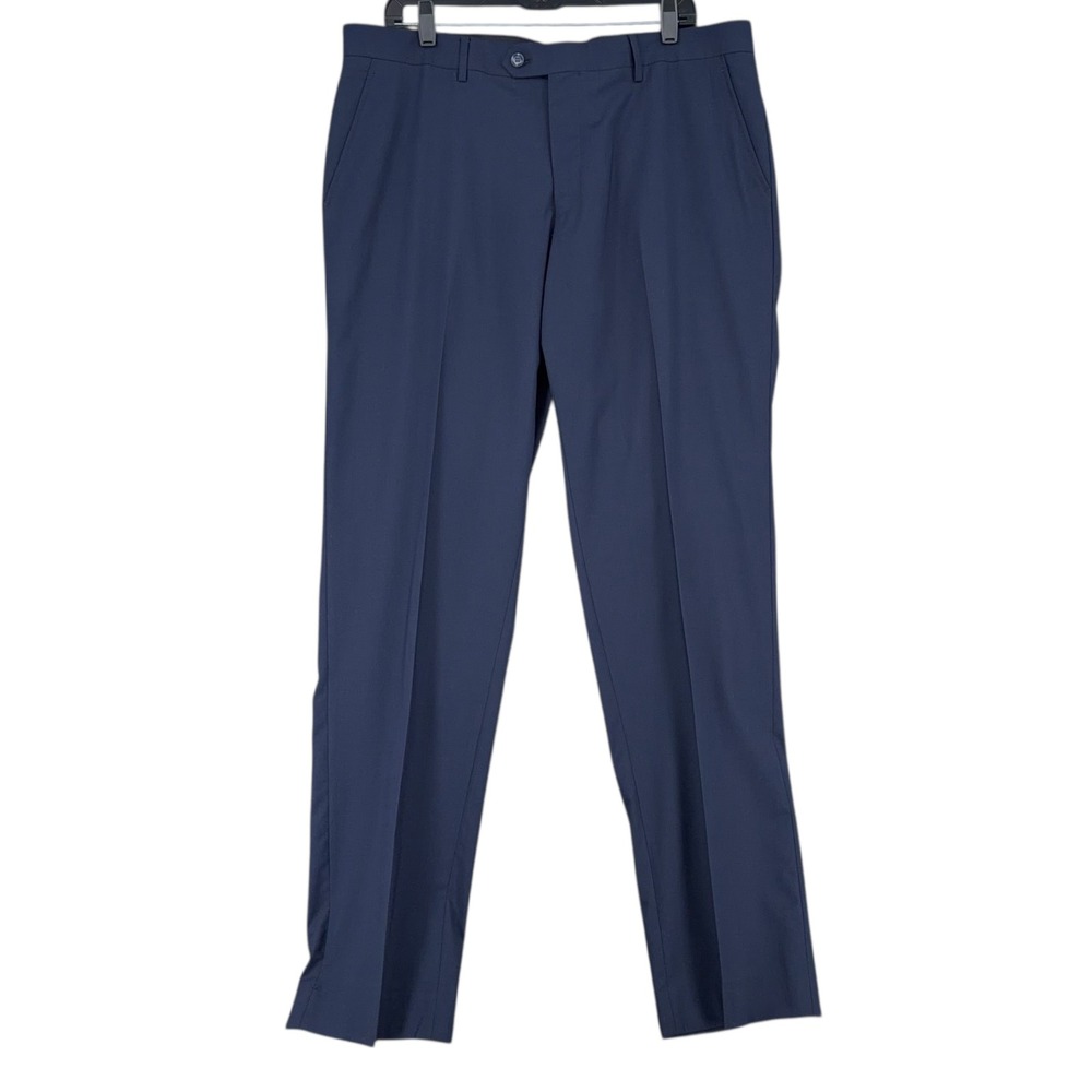 Combatant Gentlemen Men's Navy Blue Wool Blend Dress Pants Size 36x34 Flat Front